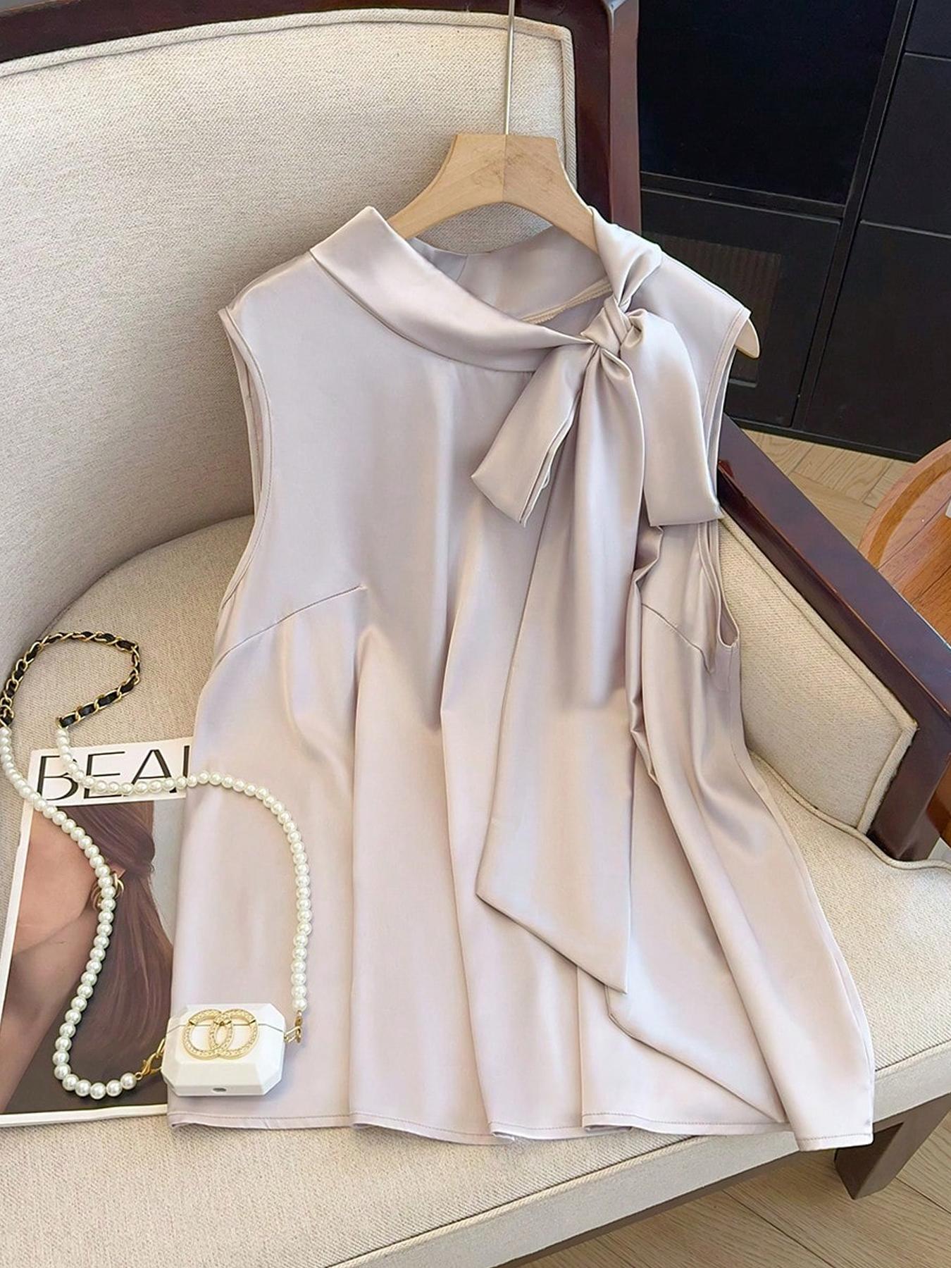 Summer Clothing Wear - 【Плюс-сайз】 Однотонный топ с завязками спереди,