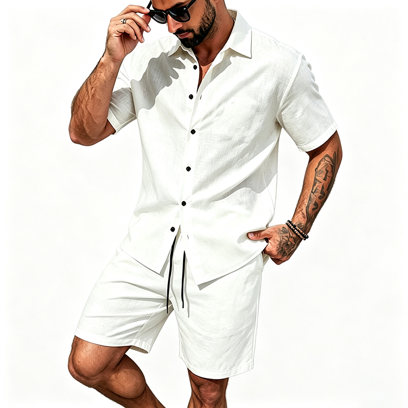 Мужской льняной комплект из дв – обзор и цена Summer Clothing Sets Men