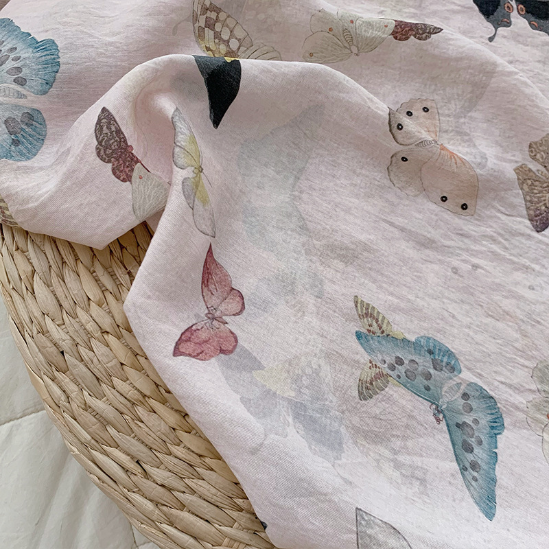 Ткань с принтом бабочек на беж – обзор и цена Summer Clothing Fabric